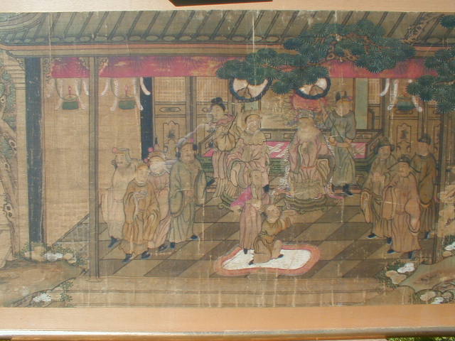 Appraisal: A Chinese watercolour on silk depicting a panoramic court scene