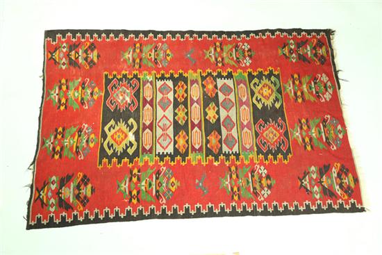 Appraisal: ORIENTAL RUG Mid th century Kilim in bright colors with