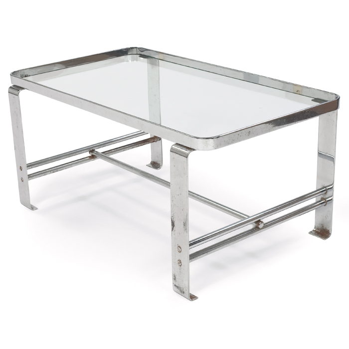 Appraisal: Wolfgang Hoffman coffee table by Howell chromed flat-banded steel frame