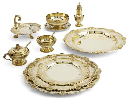 Appraisal: A large George V silver-gilt dinner service for twenty-four covers