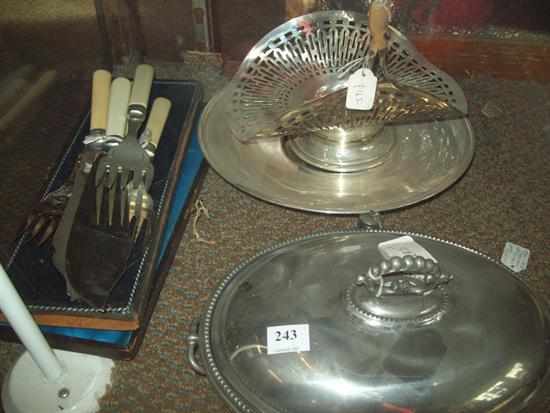 Appraisal: A COLLECTION OF BONE HANDLED SERVING FORKS AND KNIVES SILVER