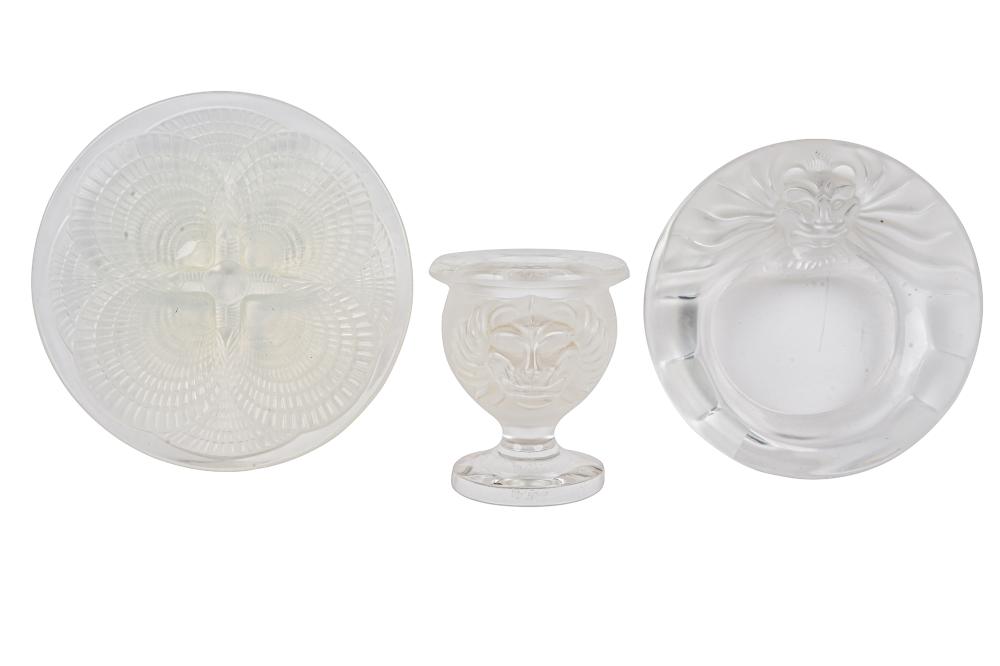 Appraisal: THREE LALIQUE DESK PIECEScomprising a small dish an ashtray and