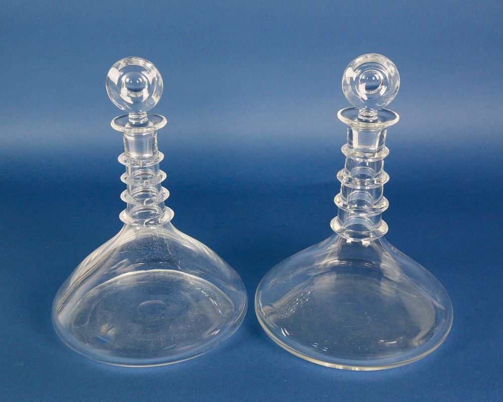 Appraisal: Pair of Signed Steuben Crystal Glass Captain's Decanters Pair of