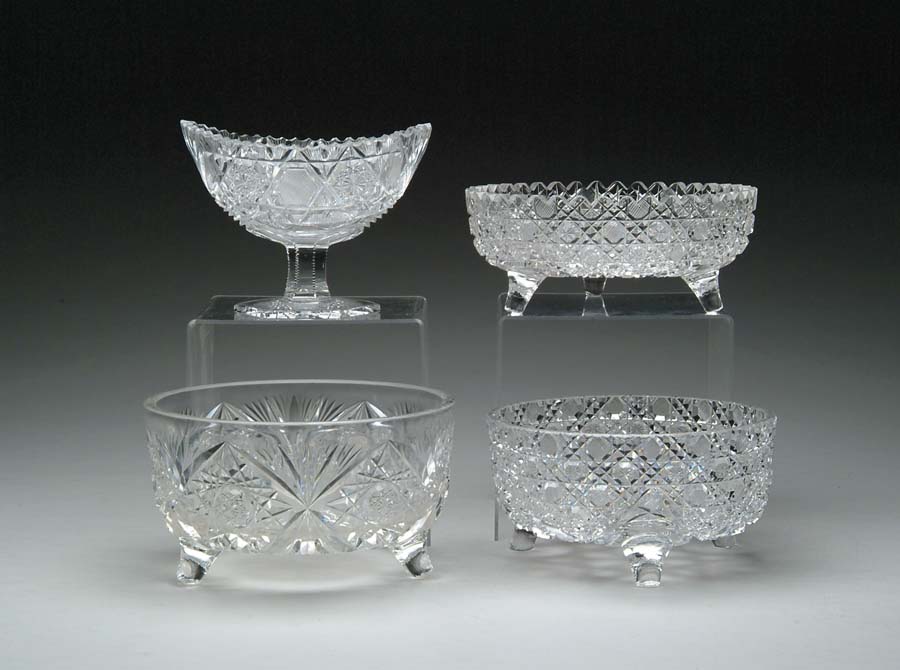 Appraisal: FOUR CUT GLASS BOWLS Footed bowl is cut in hobstar