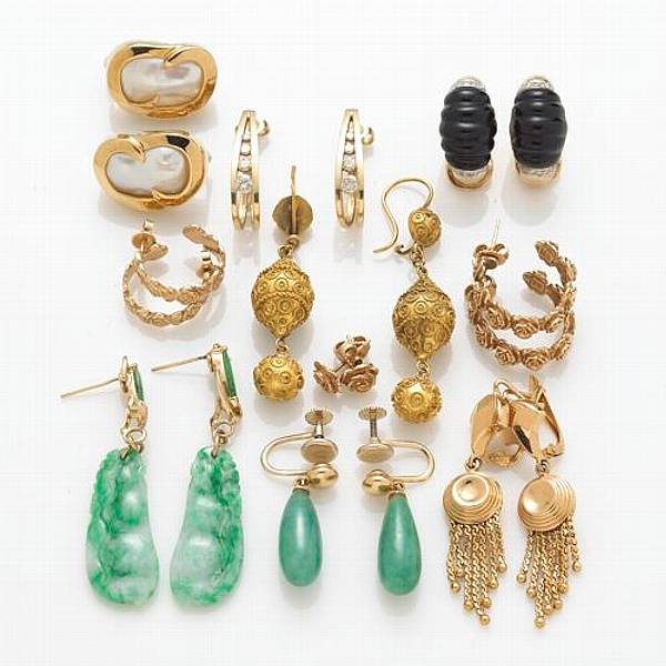 Appraisal: A collection of ten pairs of gem-set k and k