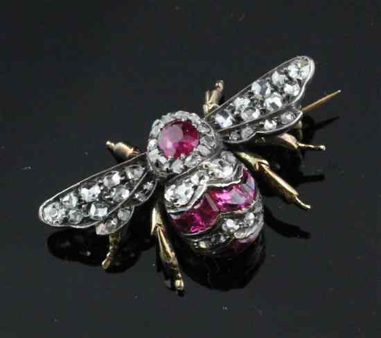 Appraisal: A late Victorian gold diamond ruby and opal bee brooch