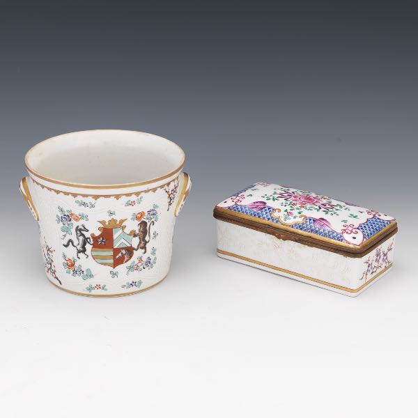 Appraisal: EDM SAMSON ANTIQUE PORCELAIN DRESSER BOX AND ARMORIAL WINE COOLER