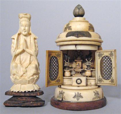 Appraisal: Elephant Ivory shrine and buddha model late th century and