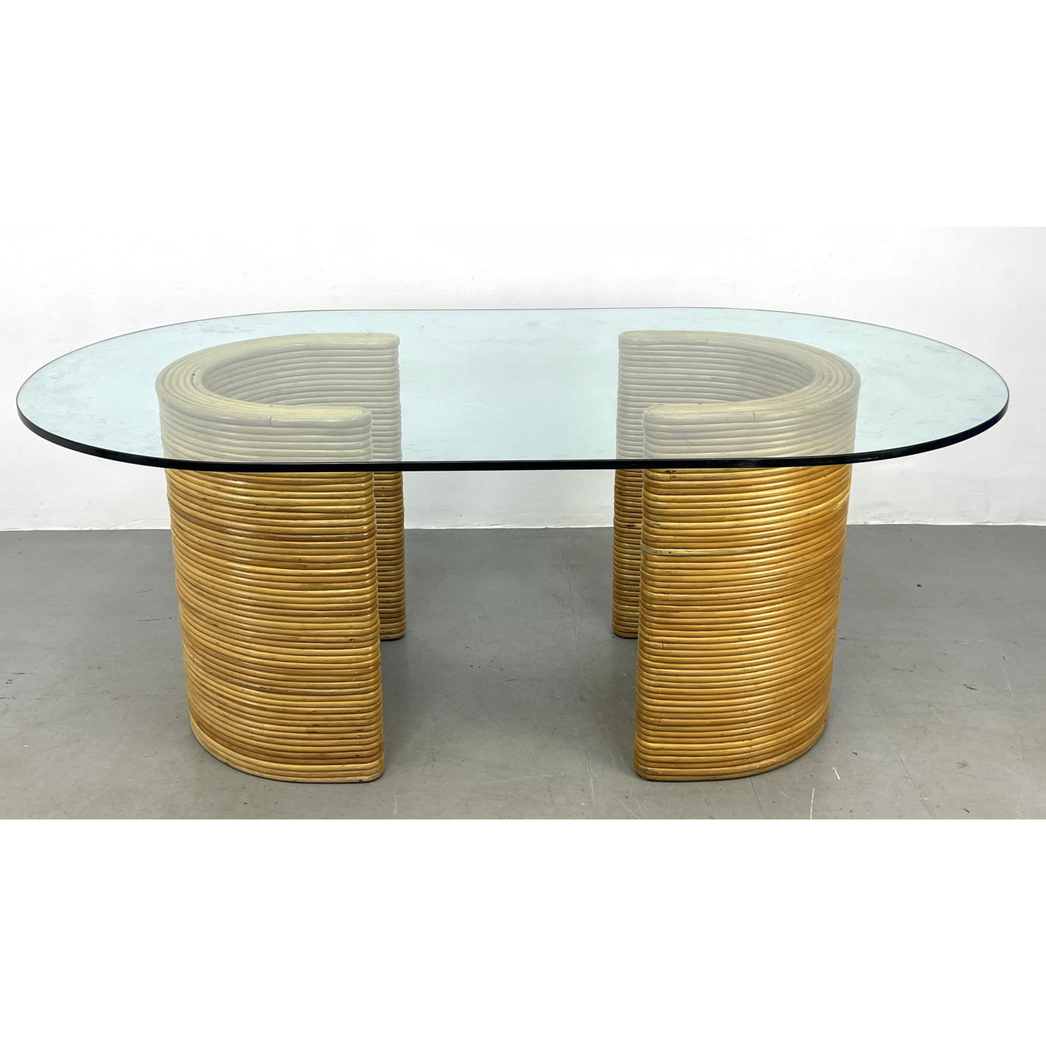 Appraisal: Miami Modernism Double Semi Circle Base Dining Table Rattan Bases