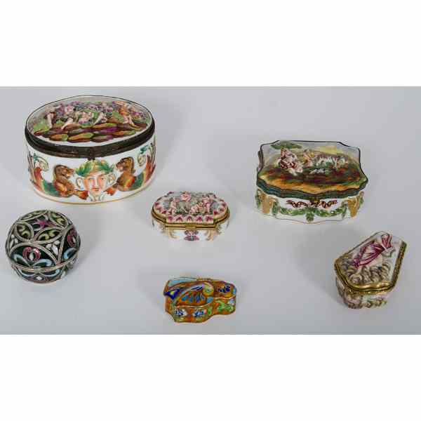 Appraisal: Capodimonte Porcelain Boxes Plus Italian A group of four Capodimonte