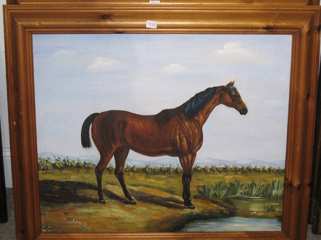 Appraisal: Pair of oil on canvas horse portraits signed Harris