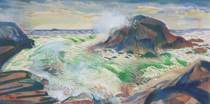 Appraisal: Paul Bough Travis American - Waves Crashing Against Shore Watercolor