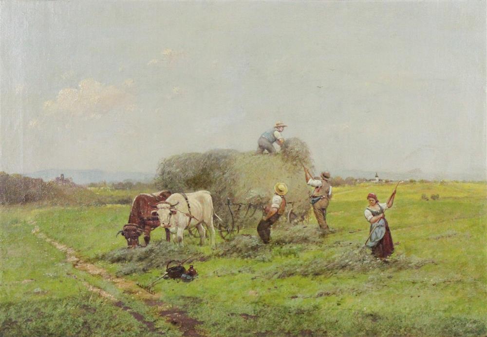 Appraisal: EUROPEAN SCHOOL TH TH CENTURY HAYMAKING Oil on canvas x