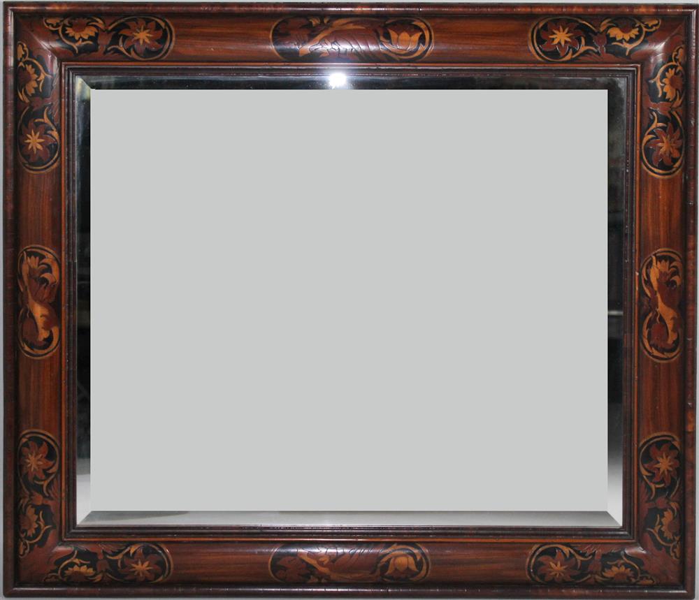 Appraisal: LARGE MEXICAN ALFONSO MARINA BEVELED MIRROR WITH MARQUETRY HARDWOOD CUSHION