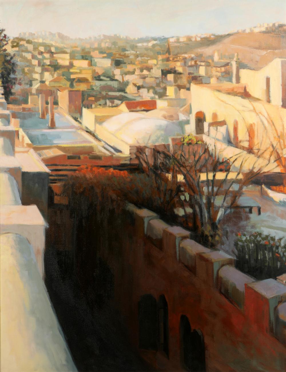 Appraisal: LATE TH ST CENTURY VIEW OVER ROOFTOPSoil on canvas signed