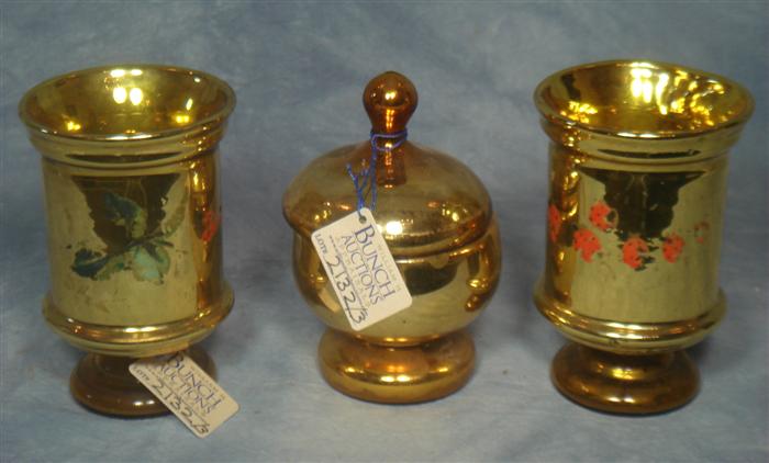 Appraisal: gilt mercury glass vases covered jar tallest Estimate -