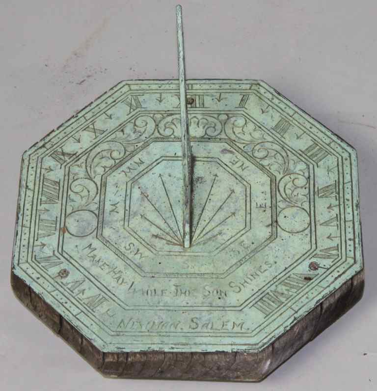 Appraisal: OCTAGONAL BRONZE SUN DIAL th century signed H Newman Salem