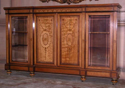 Appraisal: Title English Inlaid Satinwood Side Cabinet fitted with two glazed