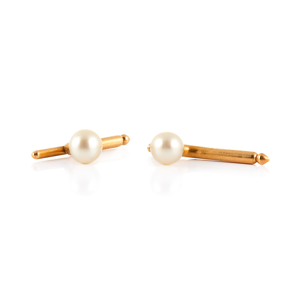 Appraisal: Pair of Natural Pearl Shirt Studs Cartier kt pearls ap