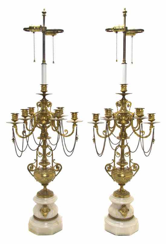 Appraisal: A Pair of Neoclassical Gilt Bronze Six-Light Candelabra each of