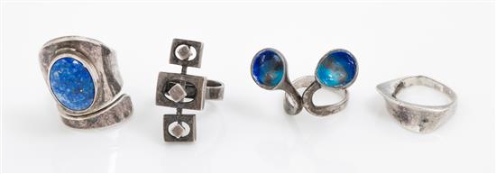 Appraisal: Sale Lot A Collection of Mid-Century Modernist Silver Rings consisting