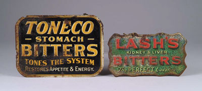 Appraisal: LOT OF BITTERS SIGNS Two embossed tin signs one an