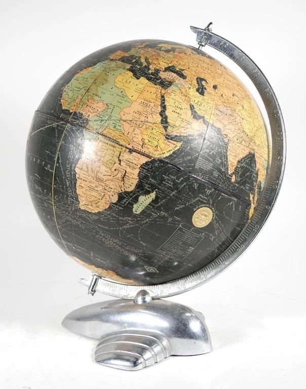 Appraisal: S WEBER COSTELLO CO TERRESTRIAL GLOBEGlobe with black oceans on