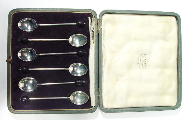 Appraisal: Set of six silver coffee bean spoons in a fitted