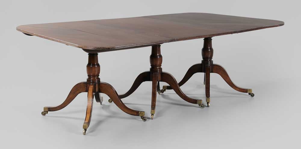 Appraisal: Regency Inlaid Mahogany Three- Pedestal Dining Table British th century