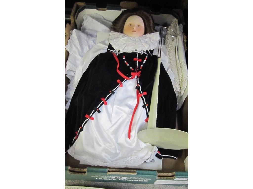 Appraisal: Box of linen and a Franklin heirloom doll of 'Elizabeth