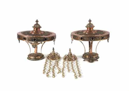 Appraisal: Pair of copper and brass electric chandeliers early th c