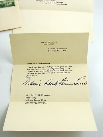 Appraisal: Autograph grouping including TLS from Mamie Eisenhower on White House