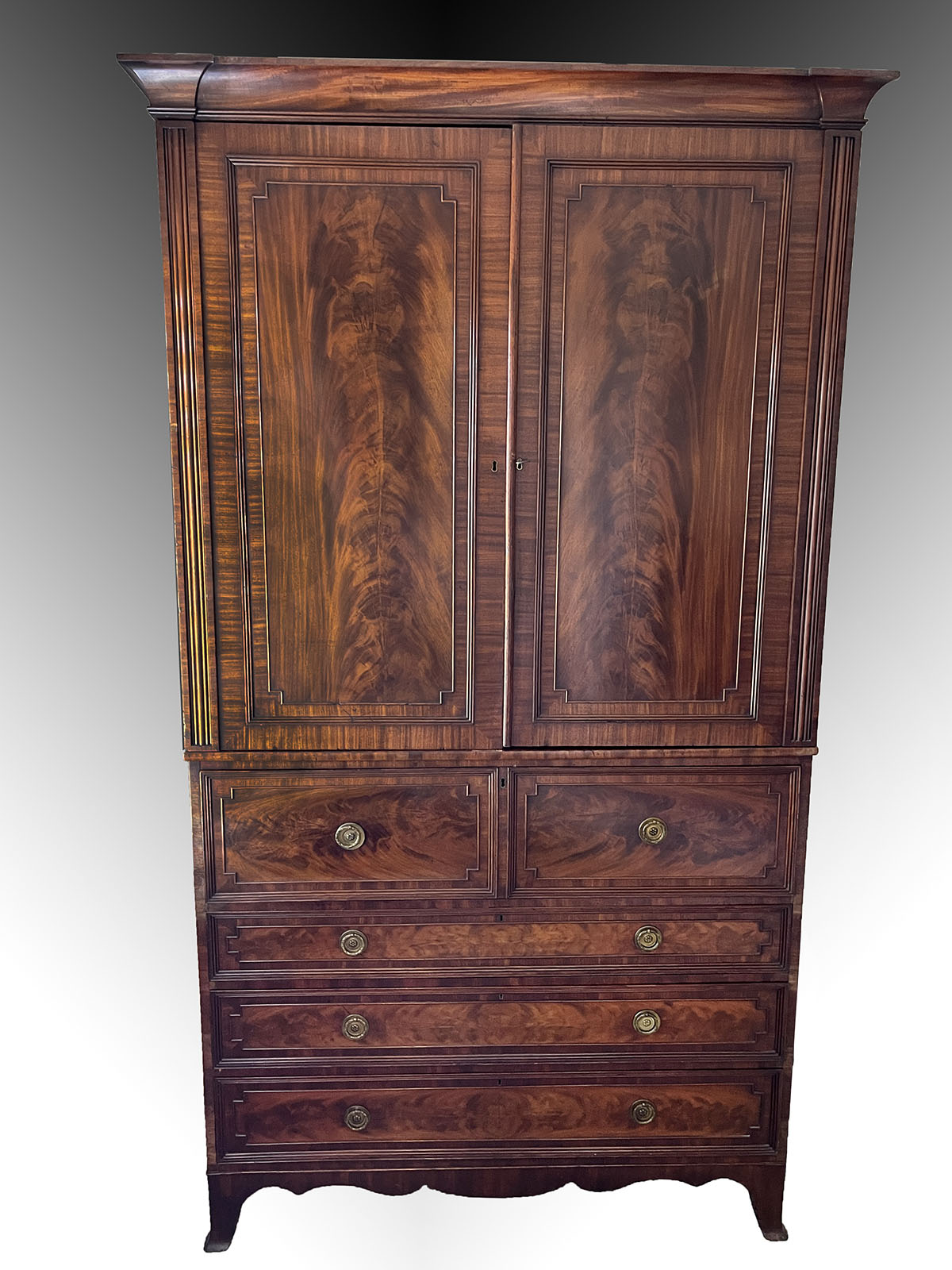 Appraisal: ENGLISH REGENCY MAHOGANY LINEN PRESS English Regency mahogany linen press-secretary