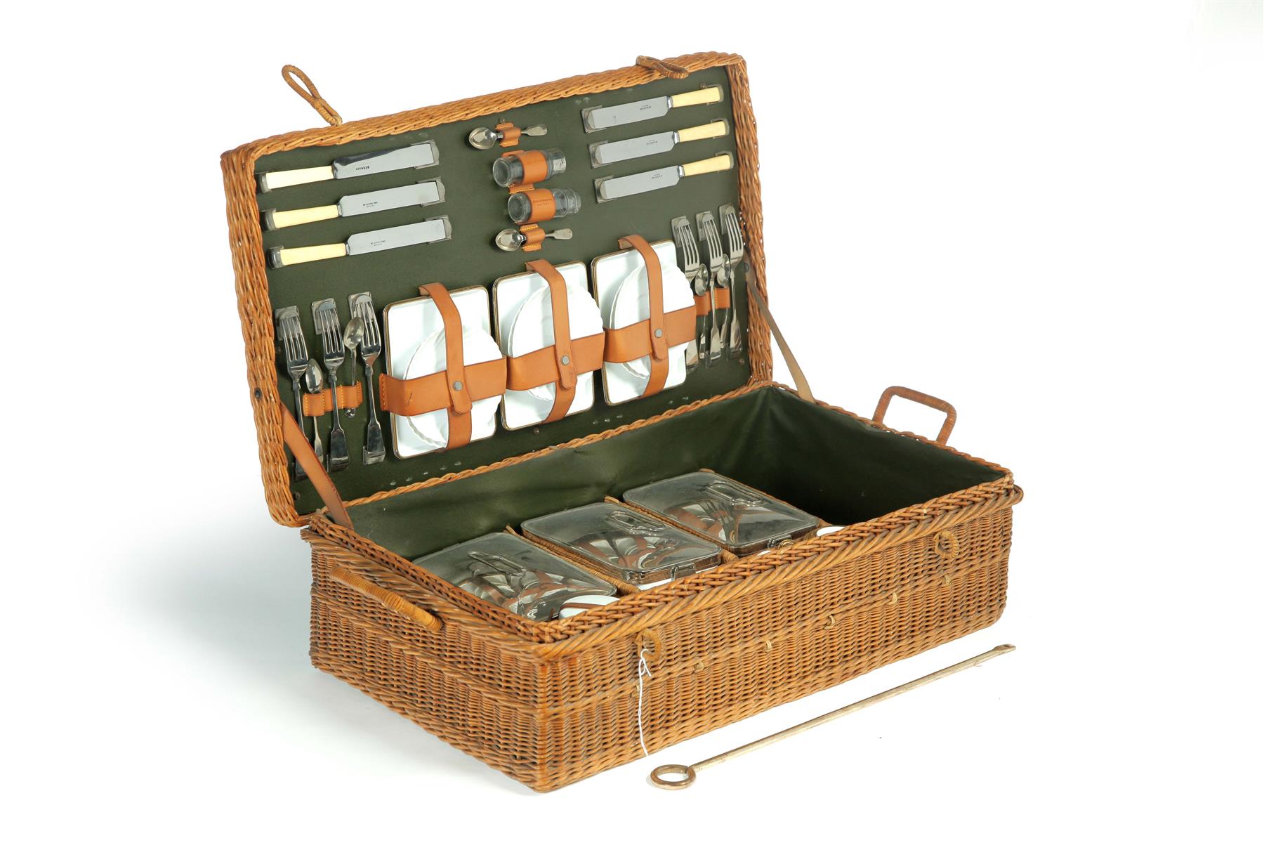 Appraisal: SAX COMPANY WICKER PICNIC BASKET WITH SERVICE FOR SIX Germany