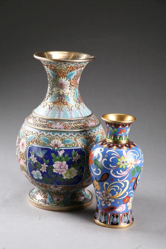 Appraisal: TWO CLOISONNE VASES Asian th century enamel and brass Finely