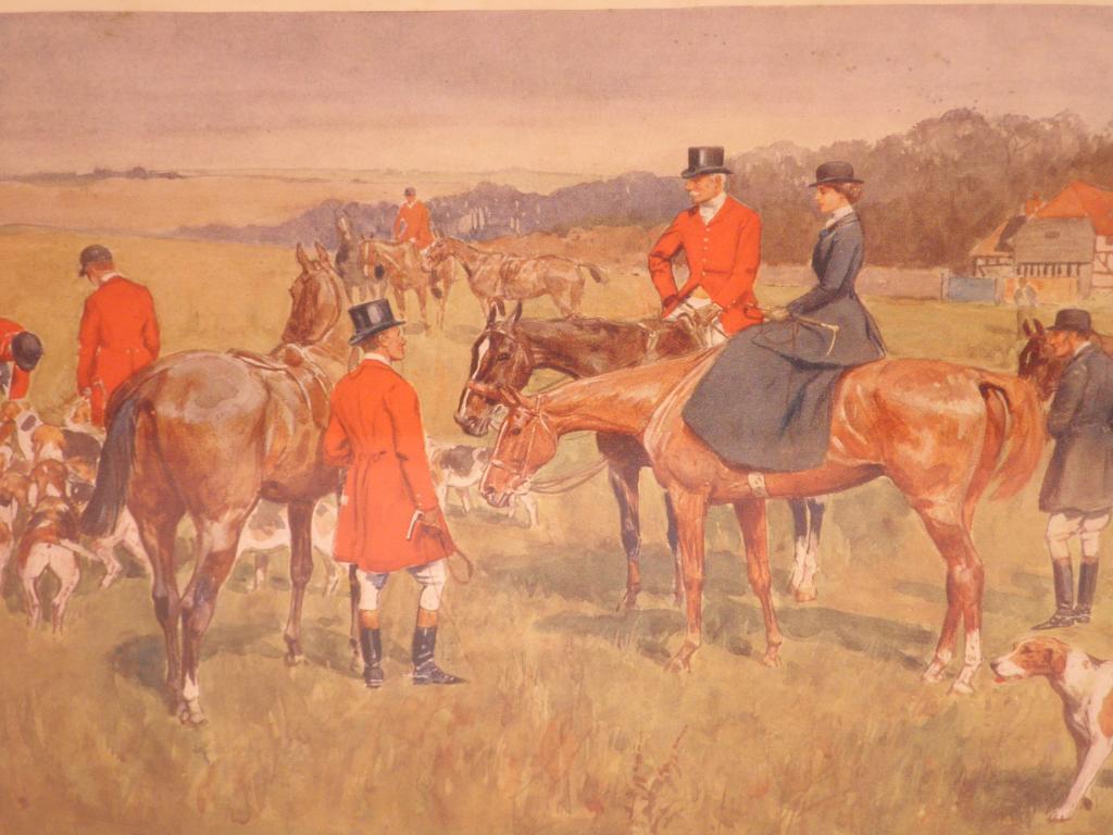 Appraisal: A pair of framed coloured hunting prints and others including