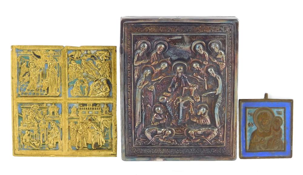 Appraisal: Three icons Russian probably th C including one enamel on