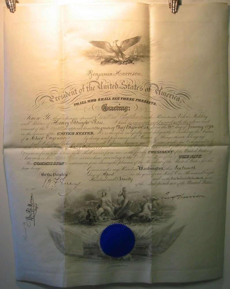 Appraisal: HARRISON BENJAMIN Partly-printed vellum Document Signed Benj Harrison as President