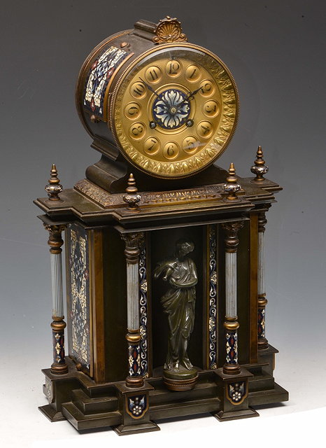 Appraisal: A TH CENTURY FRENCH BRONZED MANTEL CLOCK the drum head