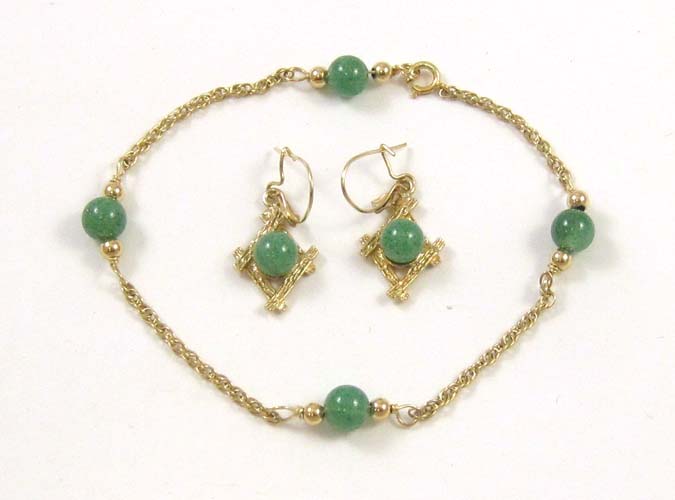 Appraisal: THREE ARTICLES OF JADE JEWELRY including a bracelet and pair