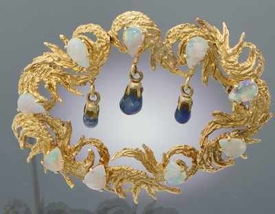 Appraisal: A Ladies' Opal and Sapphire Brooch k yellow gold open