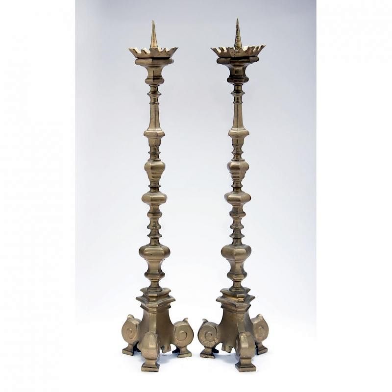 Appraisal: Pair of Large Baroque Style Pricket Sticks th century brass