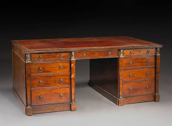 Appraisal: A Regency style gilt bronze mounted mahogany partner's desk third