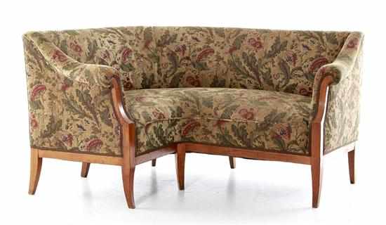 Appraisal: Biedermeier fruitwood upholstered banquette corner sofa mid th century curved