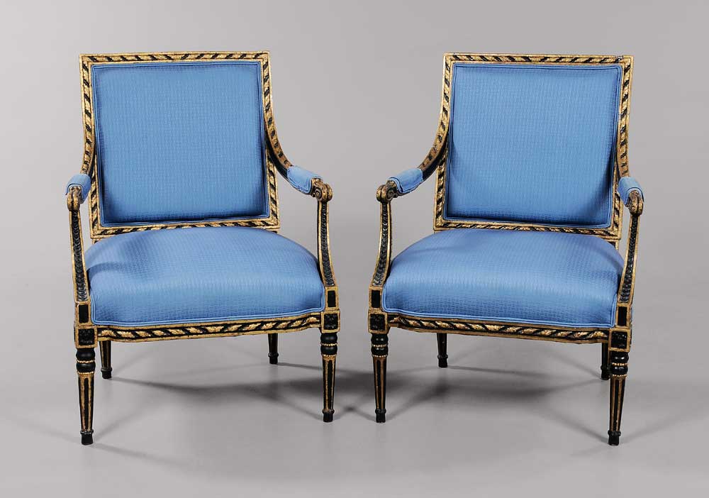 Appraisal: Pair Louis XVI Style Parcel Gilt Fauteuils French or Italian