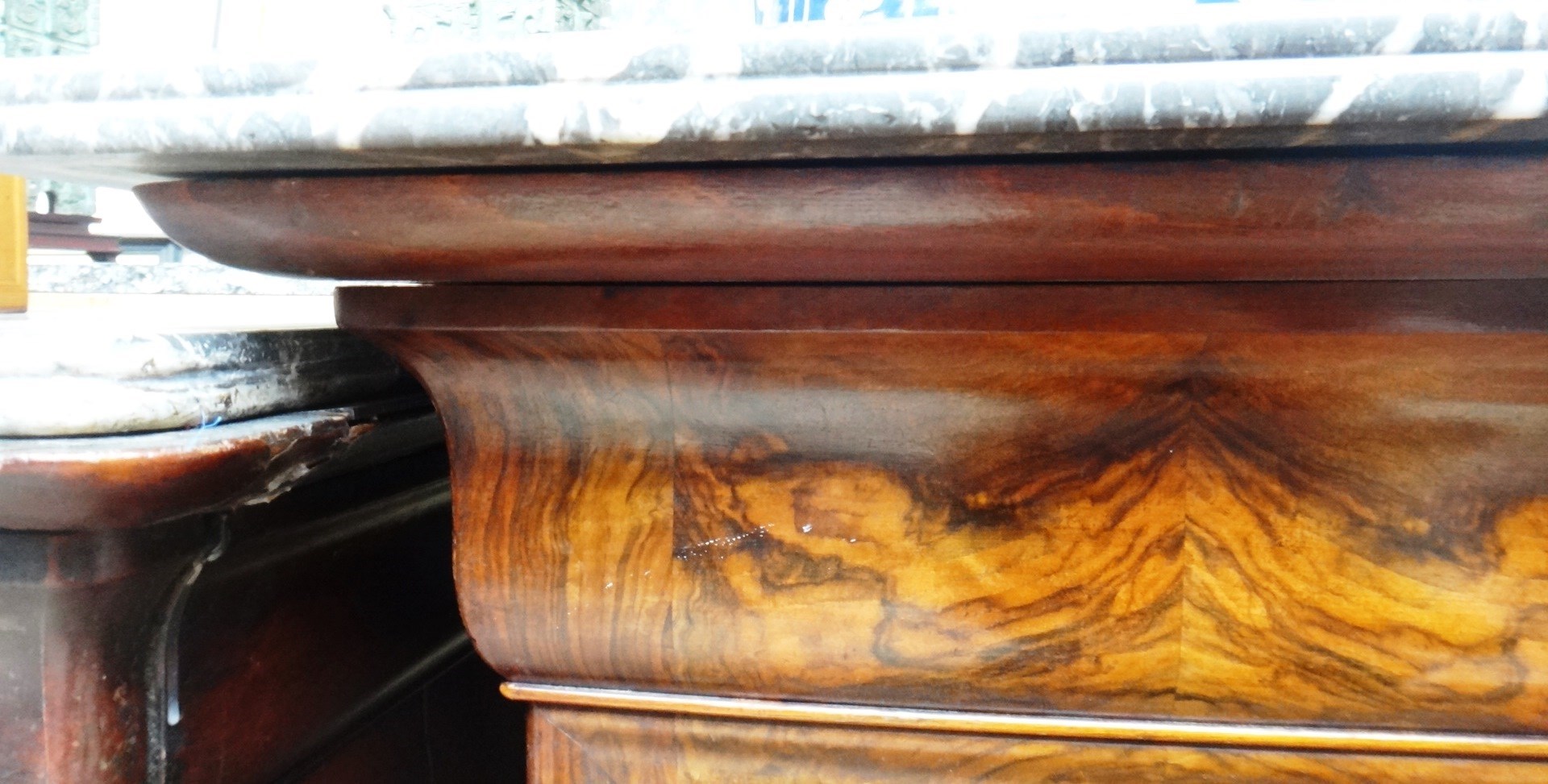 Appraisal: A th century French figured walnut commode the marble top