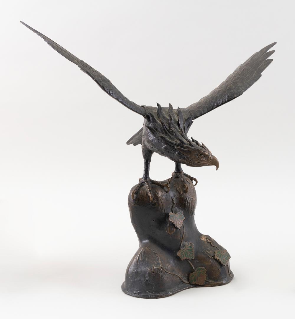 Appraisal: JAPANESE BRONZE SCULPTURE OF A HAWK WITH OUTSTRETCHED WINGS TH