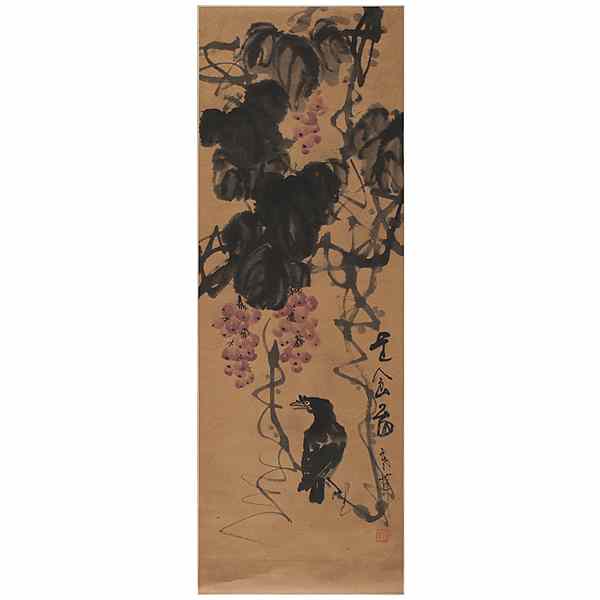 Appraisal: Chinese Scroll Chinese A hanging scroll depicting a bird on