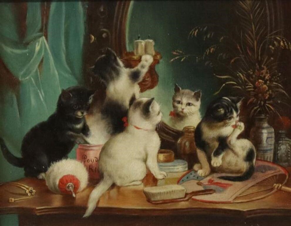 Appraisal: Framed oil on panel painting Eitle Katzchen Vain Kittens after