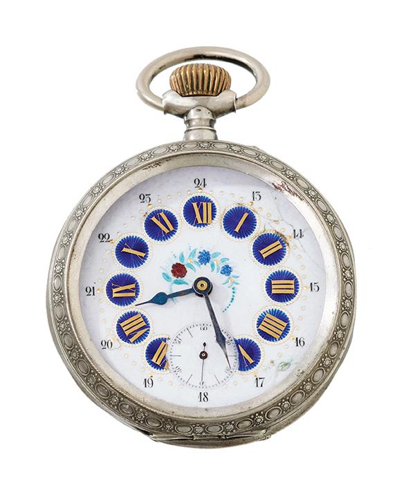 Appraisal: A FRENCH REMONTOIR GOLIATH POCKET WATCH With enamel dial and